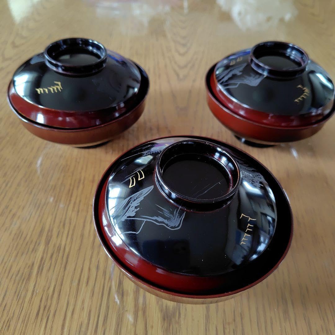 アンティーク明治期木製輪島塗金彩蒔絵蓋付き椀 3個セット Amazon.co.jp: お明治レトロ黒赤金模様 輪島塗蓋付き椀 3個セット